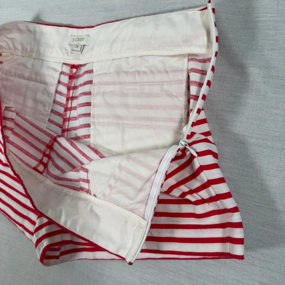 J.Crew Womens Size 10 Red White Striped Cotton Linen Shorts Nautical 46966‎